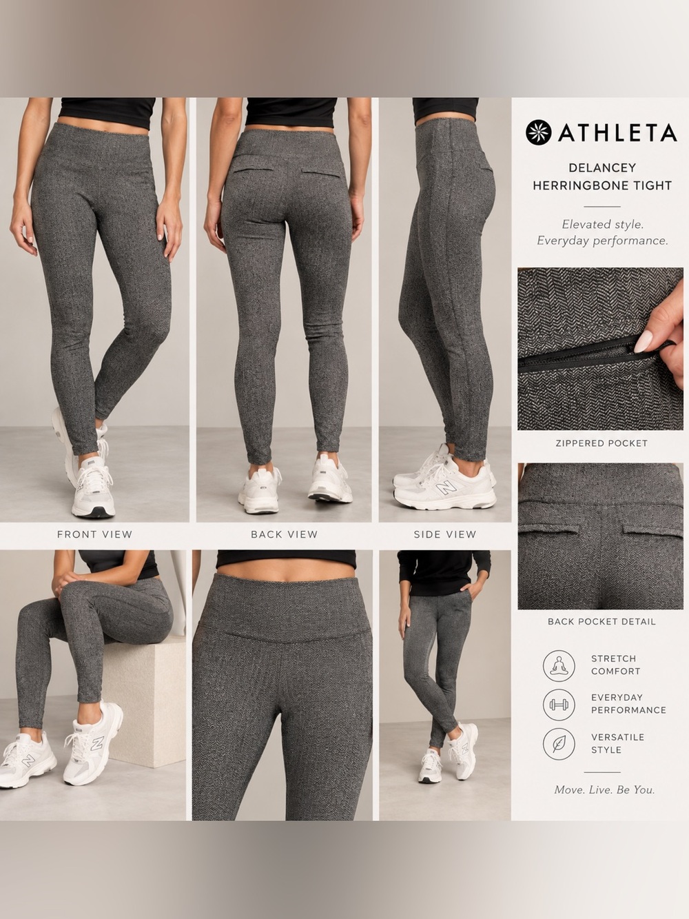 Athleta Delancey Herringbone Tights XL-T Gray High Rise Stretch Pants